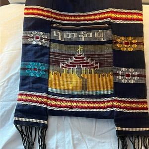 Nepalese handbag in Navy with multiple patterns.